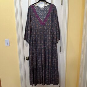 Natural Life Floral Embroidered Oversized Dress Sz Large Cottage Peasant Prairie